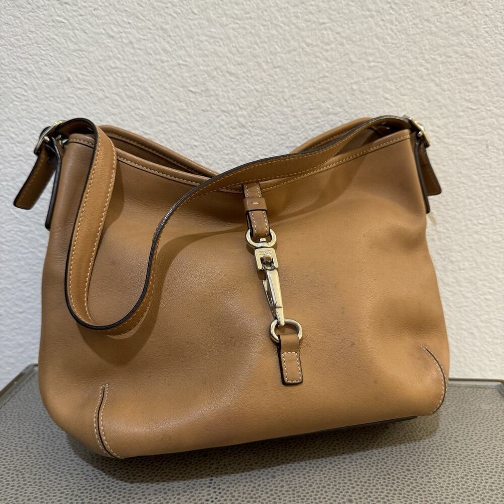 Vintage Coach Hampton Clip Bag Tan Brown Leather